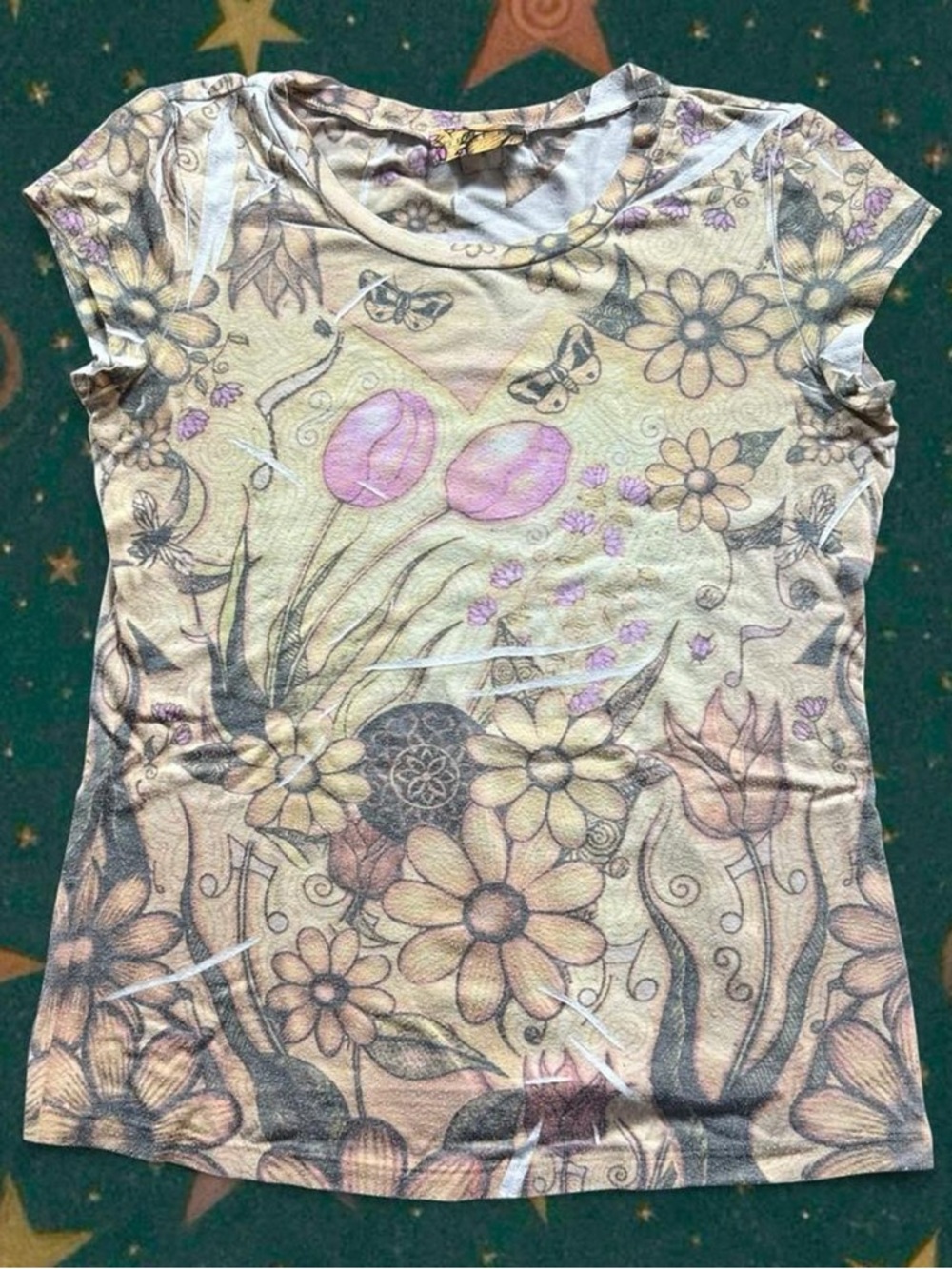Vintage Y2K Geri C Floral Butterfly Knit Fairy Grunge Tee
